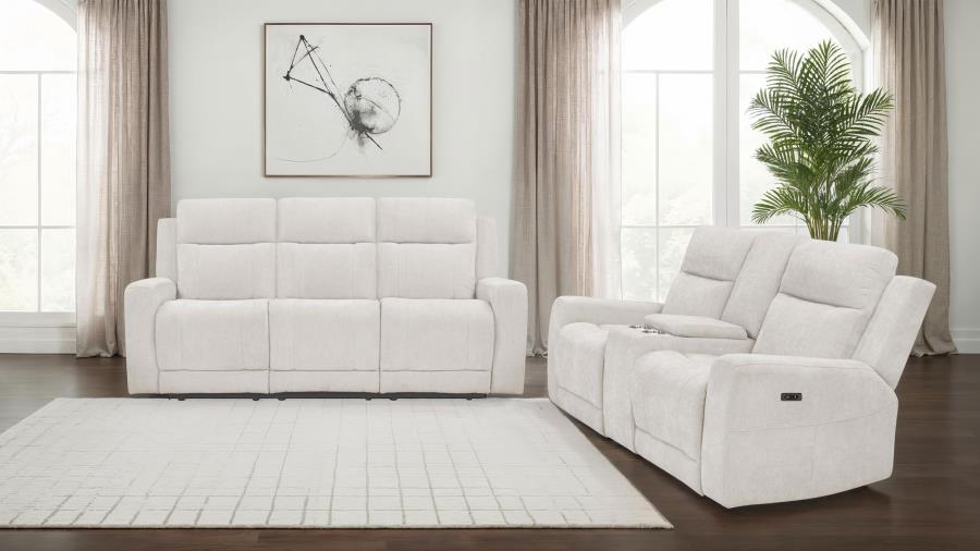 Kennett 2-piece Chenille Power Reclining Sofa Set Ivory-2