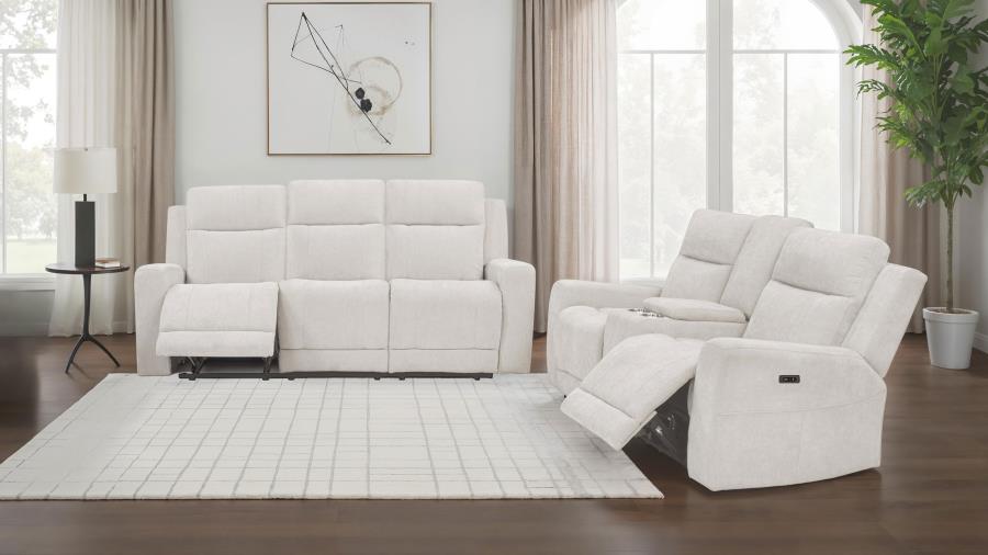 Kennett 2-piece Chenille Power Reclining Sofa Set Ivory-1