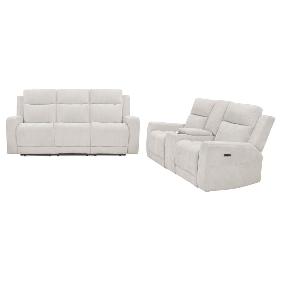Kennett 2-piece Chenille Power Reclining Sofa Set Ivory-zoom-3