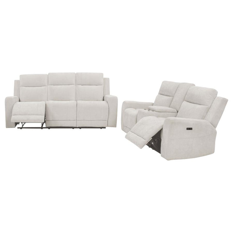 Kennett 2-piece Chenille Power Reclining Sofa Set Ivory-zoom-