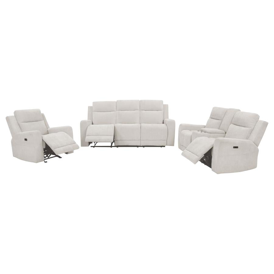 Kennett 3-piece Chenille Power Reclining Sofa Set Ivory-2