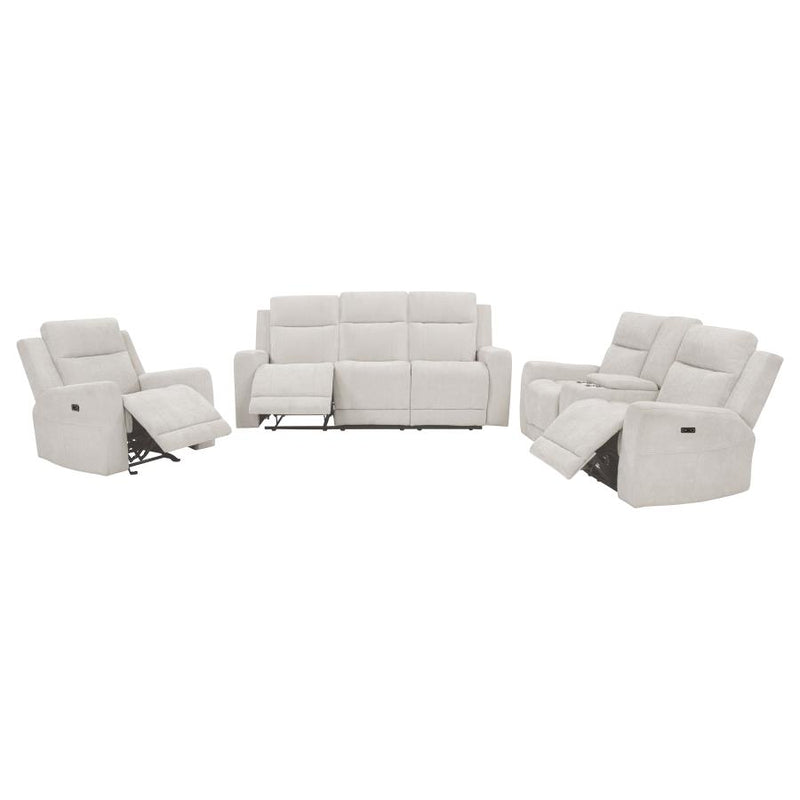 Kennett 3-piece Chenille Power Reclining Sofa Set Ivory-zoom-