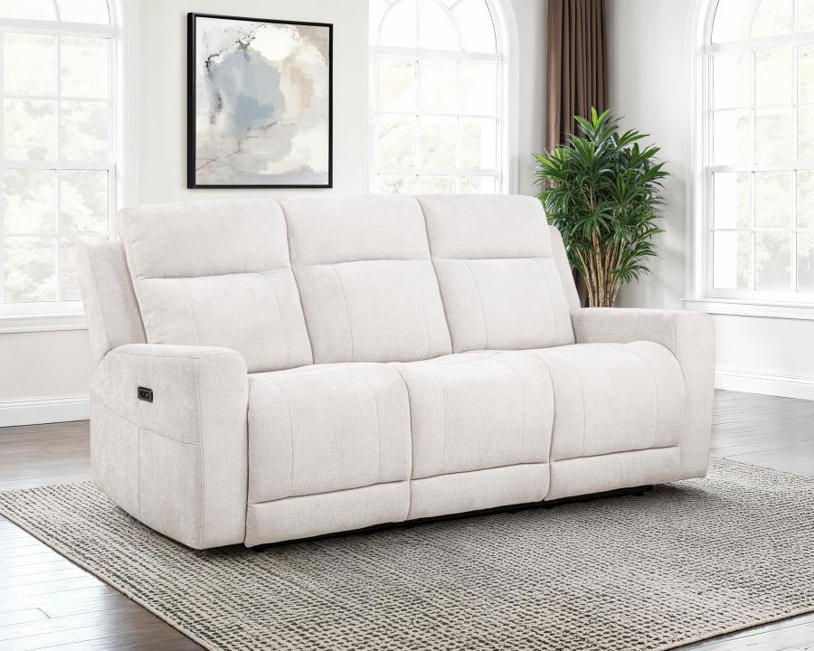 Kennett Chenille Upholstered Power Reclining Sofa Ivory-zoom-2