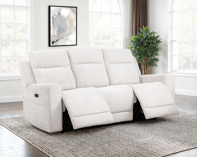 Kennett Chenille Upholstered Power Reclining Sofa Ivory-zoom-