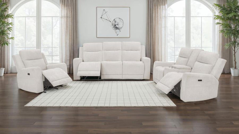 Kennett Chenille Upholstered Power Reclining Sofa Ivory-zoom-