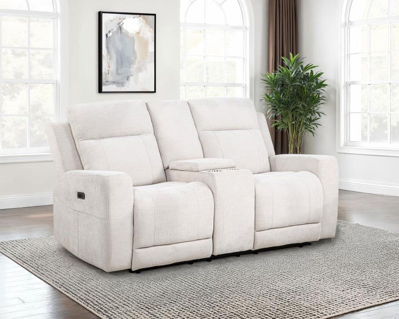 Kennett Chenille Upholstered Power Reclining Loveseat Ivory-zoom-