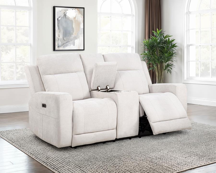Kennett Chenille Upholstered Power Reclining Loveseat Ivory-zoom-3