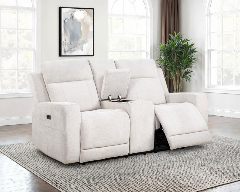 Kennett Chenille Upholstered Power Reclining Loveseat Ivory-zoom-