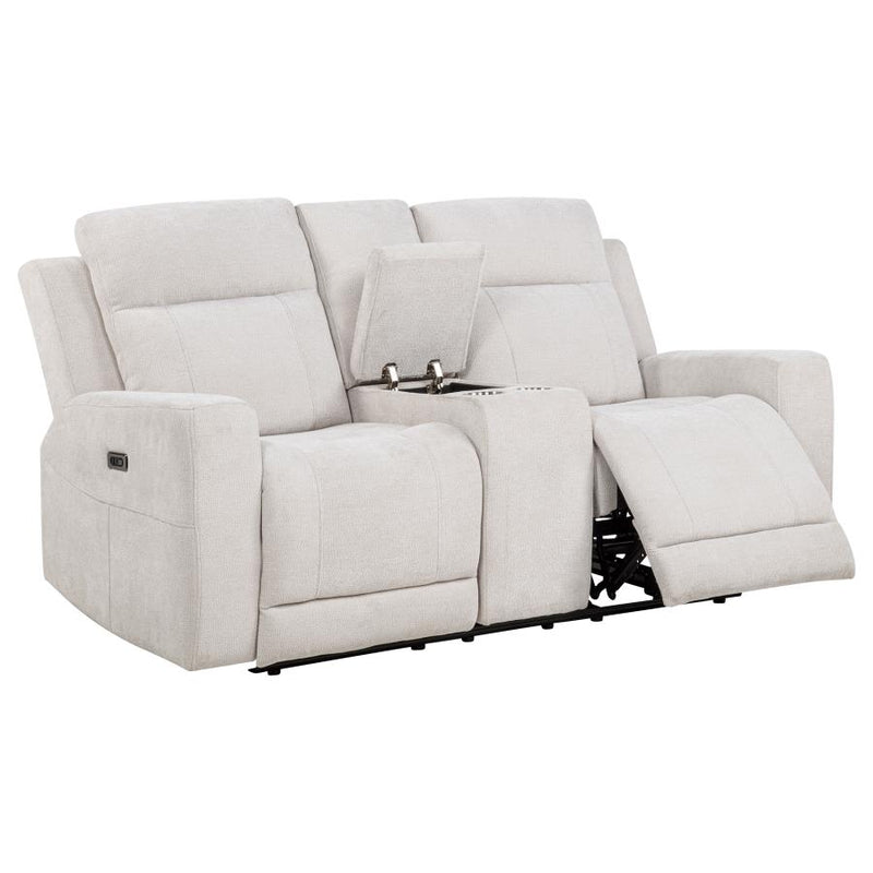 Kennett Chenille Upholstered Power Reclining Loveseat Ivory-zoom-
