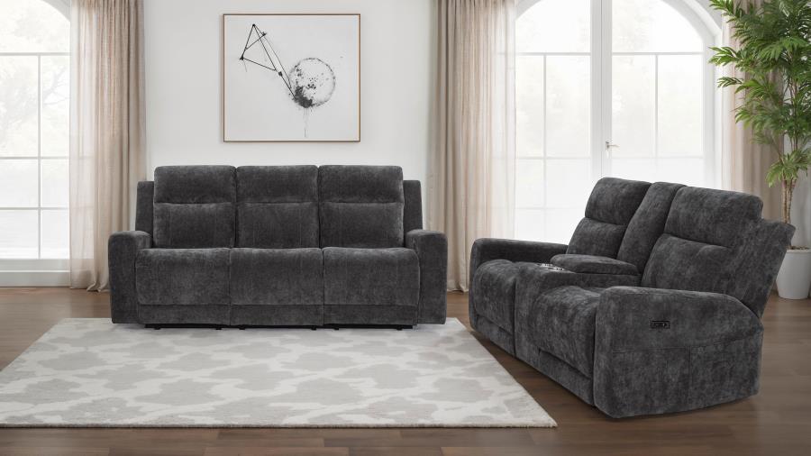 Kennett 2-piece Chenille Power Reclining Sofa Set Dark Grey-zoom-2