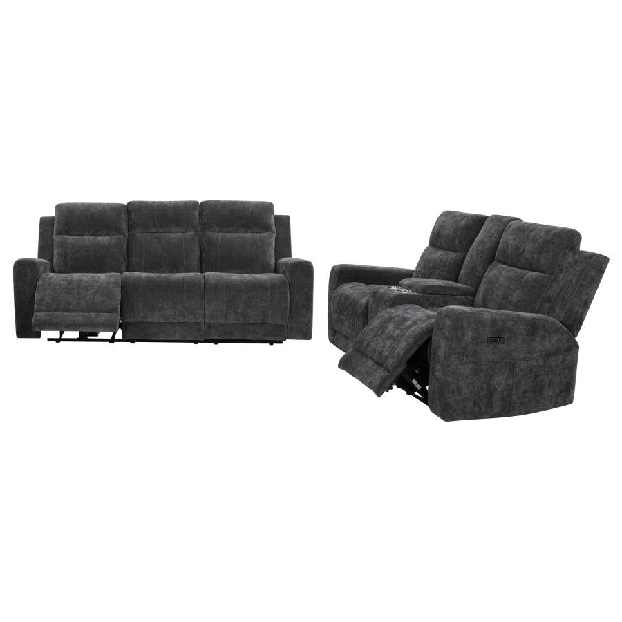Kennett 2-piece Chenille Power Reclining Sofa Set Dark Grey-4