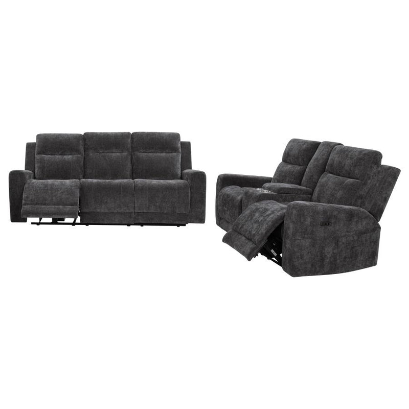 Kennett 2-piece Chenille Power Reclining Sofa Set Dark Grey-zoom-