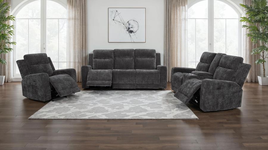 Kennett 3-piece Chenille Power Reclining Sofa Set Dark Grey-1