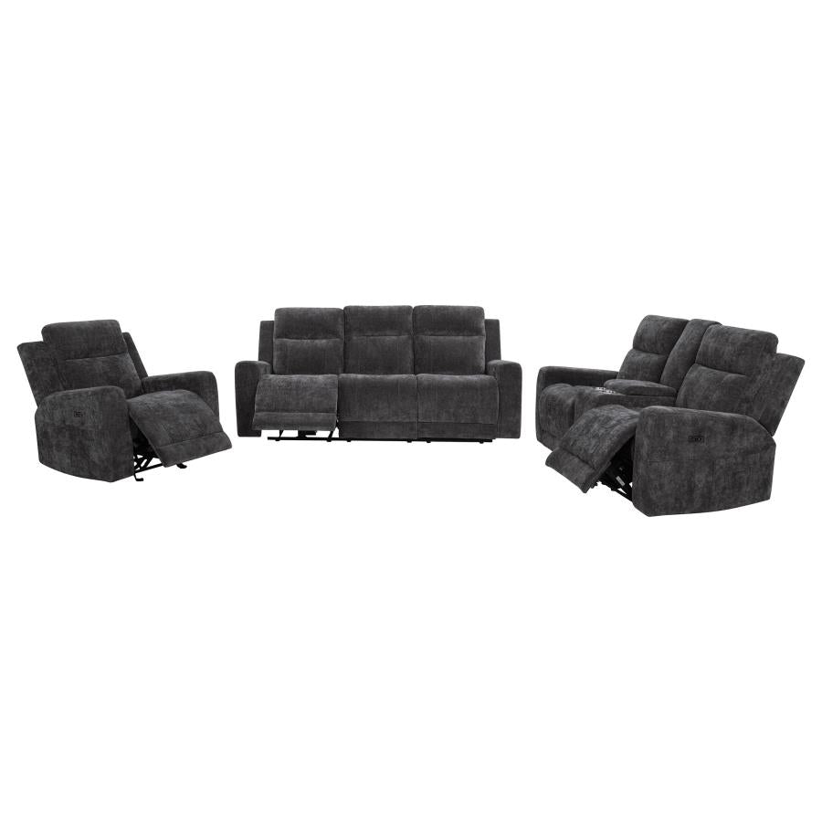 Kennett 3-piece Chenille Power Reclining Sofa Set Dark Grey-2
