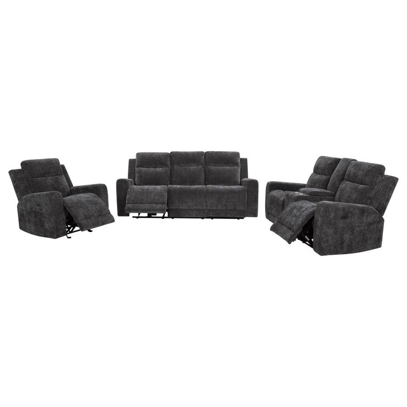 Kennett 3-piece Chenille Power Reclining Sofa Set Dark Grey-zoom-