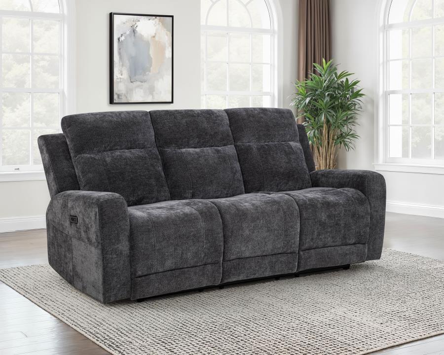 Kennett Chenille Upholstered Power Reclining Sofa Dark Grey-2