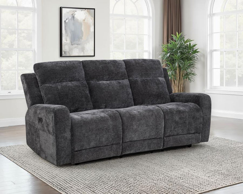 Kennett Chenille Upholstered Power Reclining Sofa Dark Grey-zoom-