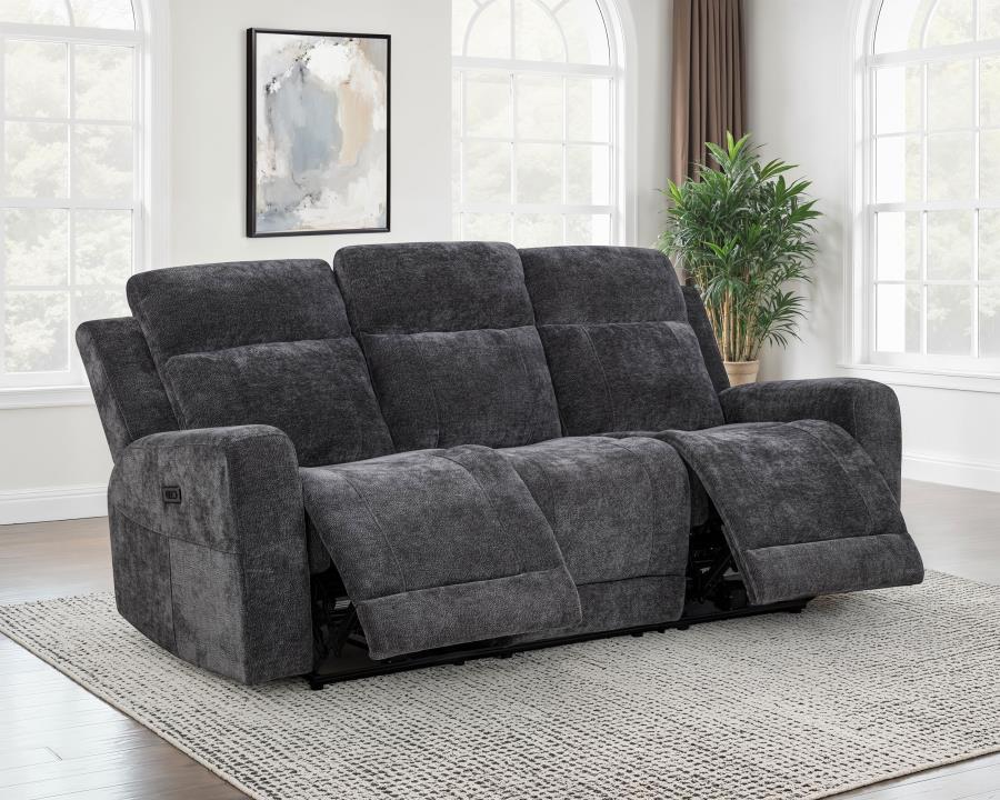 Kennett Chenille Upholstered Power Reclining Sofa Dark Grey-3