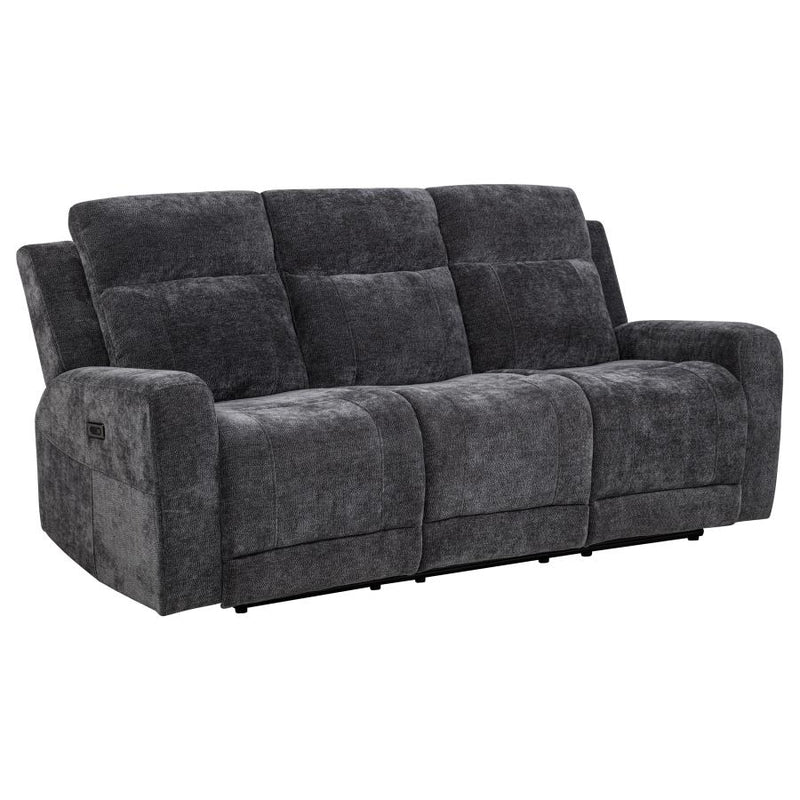 Kennett Chenille Upholstered Power Reclining Sofa Dark Grey-zoom-