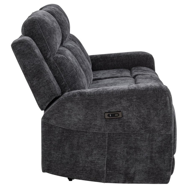 Kennett Chenille Upholstered Power Reclining Sofa Dark Grey-zoom-