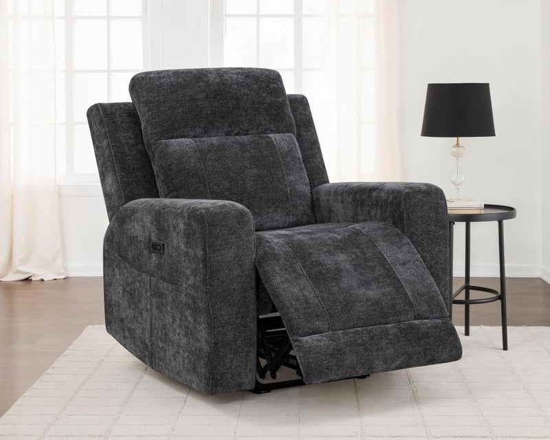 Kennett Chenille Upholstered Power Recliner Chair Dark Grey-zoom-