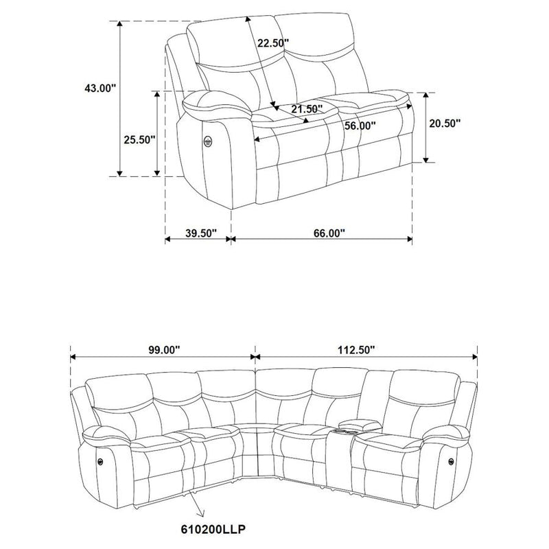 Sycamore Upholstered Power Reclining Sectional Sofa Grey-zoom-