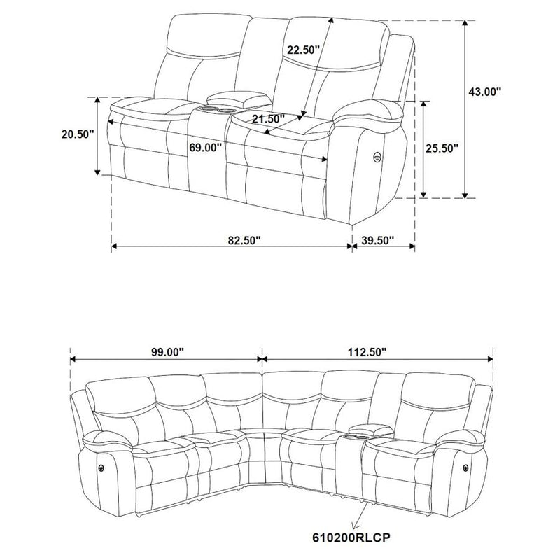 Sycamore Upholstered Power Reclining Sectional Sofa Grey-zoom-
