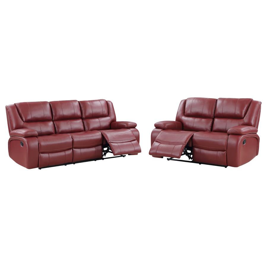 Camila 2-piece Upholstered Reclining Sofa Set Red-3