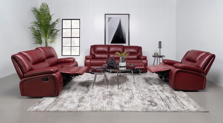 Camila 3-piece Upholstered Reclining Sofa Set Red-2