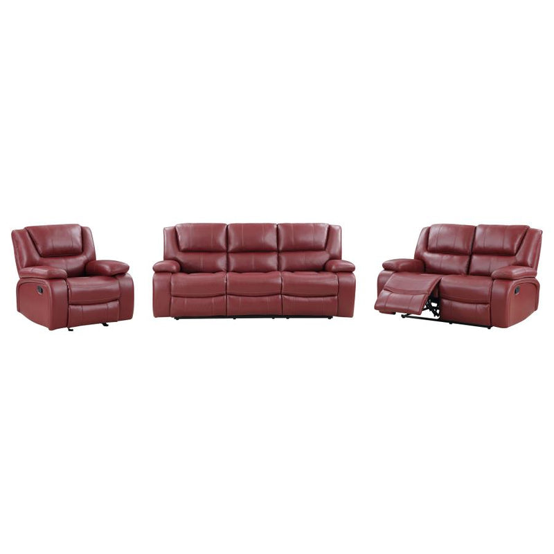 Camila 3-piece Upholstered Reclining Sofa Set Red-zoom-