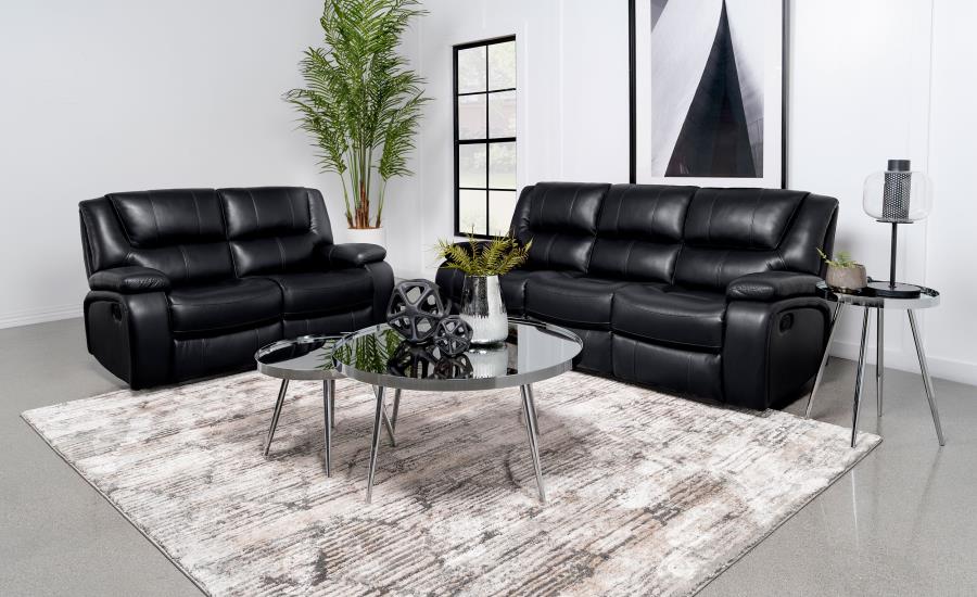 Camila 2-piece Upholstered Reclining Sofa Set Black-1