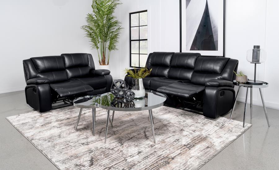 Camila 2-piece Upholstered Reclining Sofa Set Black-zoom-2