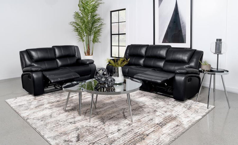 Camila 2-piece Upholstered Reclining Sofa Set Black-zoom-