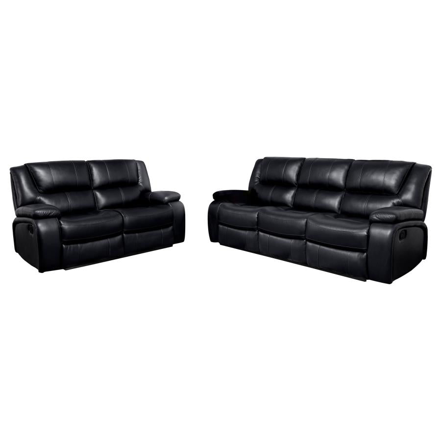 Camila 2-piece Upholstered Reclining Sofa Set Black-zoom-3
