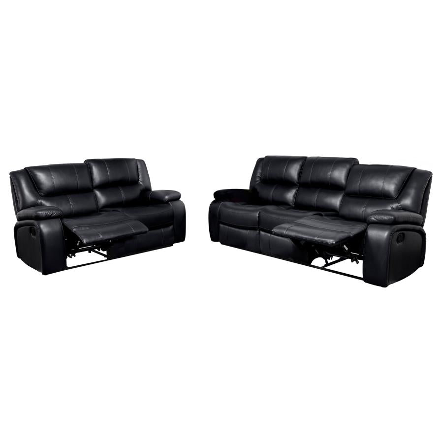 Camila 2-piece Upholstered Reclining Sofa Set Black-4