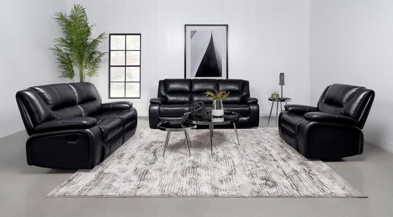 Camila 3-piece Upholstered Reclining Sofa Set Black-zoom-
