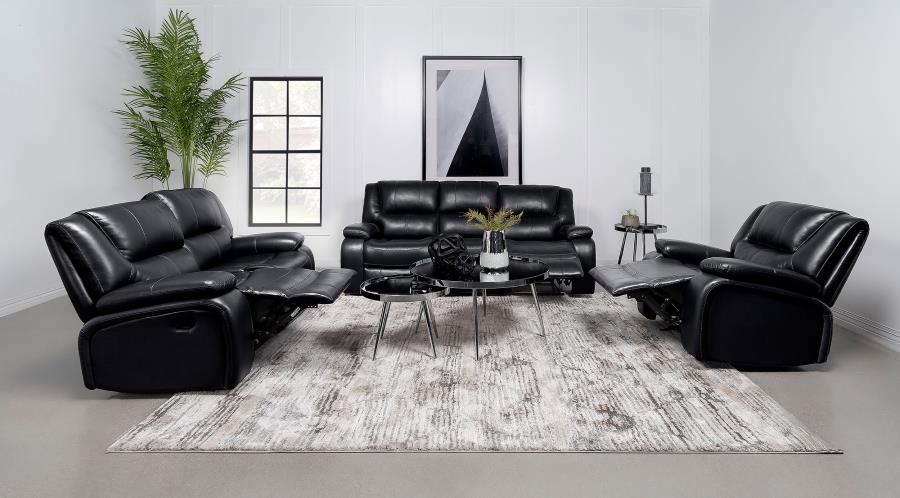 Camila 3-piece Upholstered Reclining Sofa Set Black-zoom-2