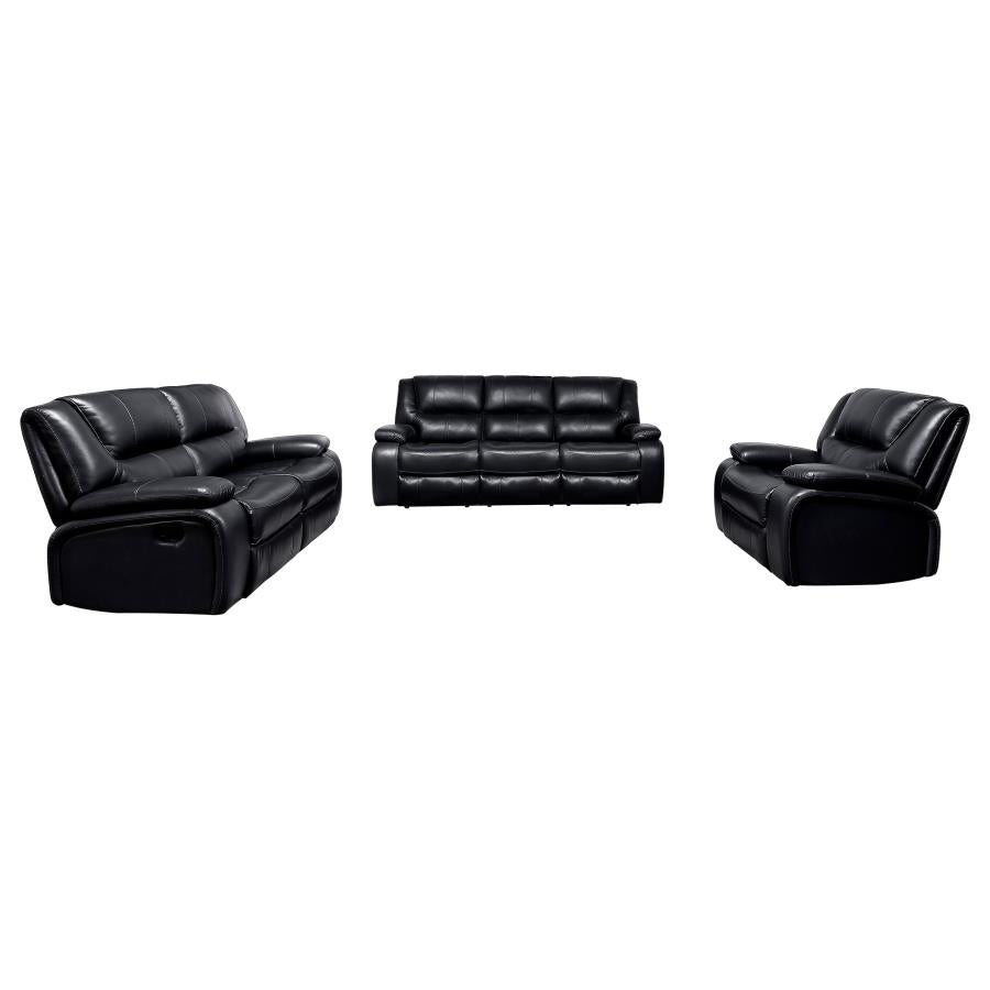 Camila 3-piece Upholstered Reclining Sofa Set Black-3