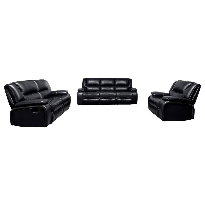Camila 3-piece Upholstered Reclining Sofa Set Black-zoom-