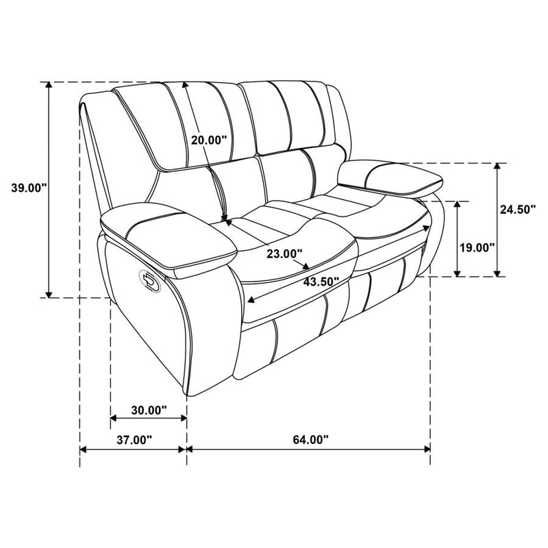 Camila 3-piece Upholstered Reclining Sofa Set Black-zoom-