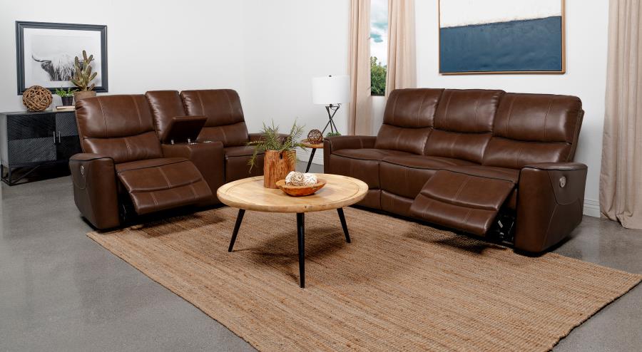 Greenfield 2-piece Power Reclining Sofa Set Saddle Brown-1