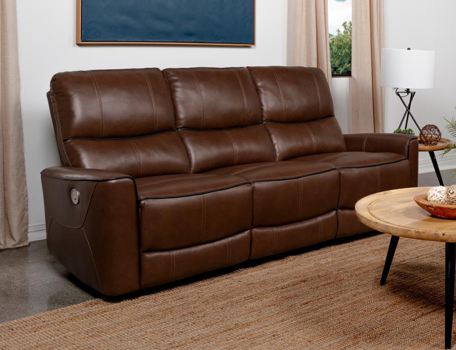 Greenfield Upholstered Power Reclining Sofa Saddle Brown-2