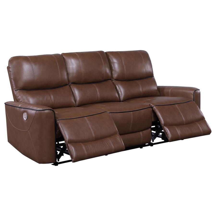 Greenfield Upholstered Power Reclining Sofa Saddle Brown-3