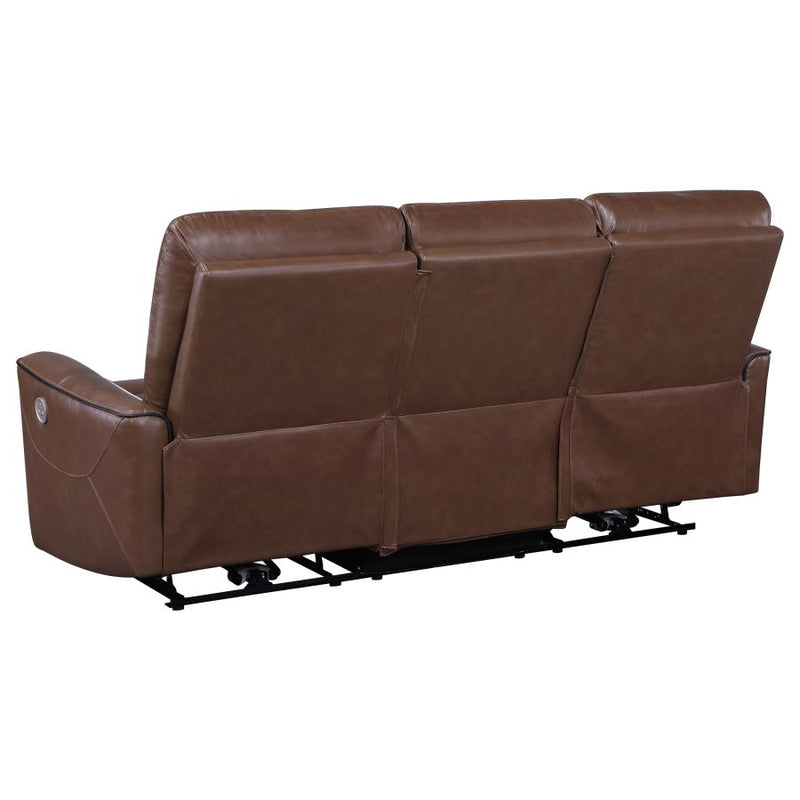 Greenfield Upholstered Power Reclining Sofa Saddle Brown-zoom-