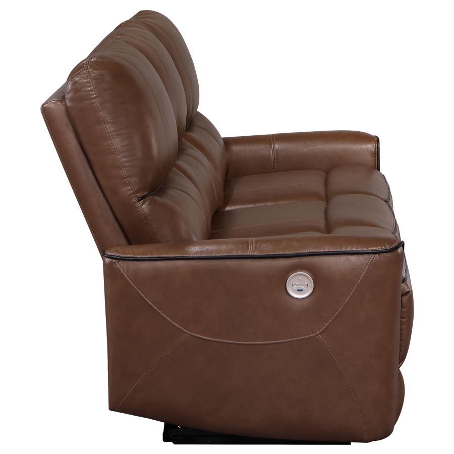Greenfield Upholstered Power Reclining Sofa Saddle Brown-zoom-6