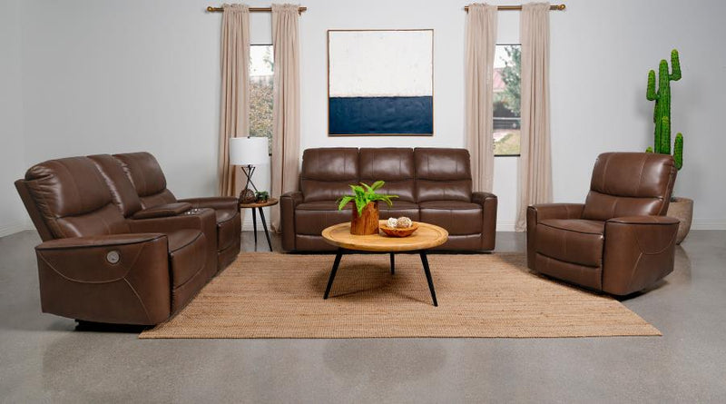 Greenfield Upholstered Power Reclining Sofa Saddle Brown-zoom-