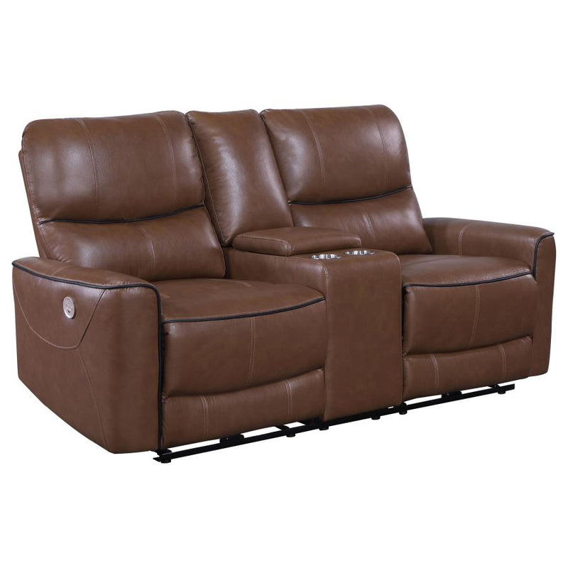 Greenfield Upholstered Power Reclining Loveseat Saddle Brown-zoom-