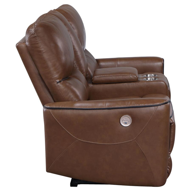 Greenfield Upholstered Power Reclining Loveseat Saddle Brown-zoom-