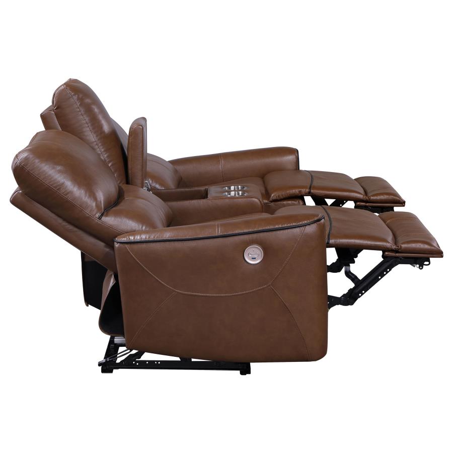 Greenfield Upholstered Power Reclining Loveseat Saddle Brown-zoom-7