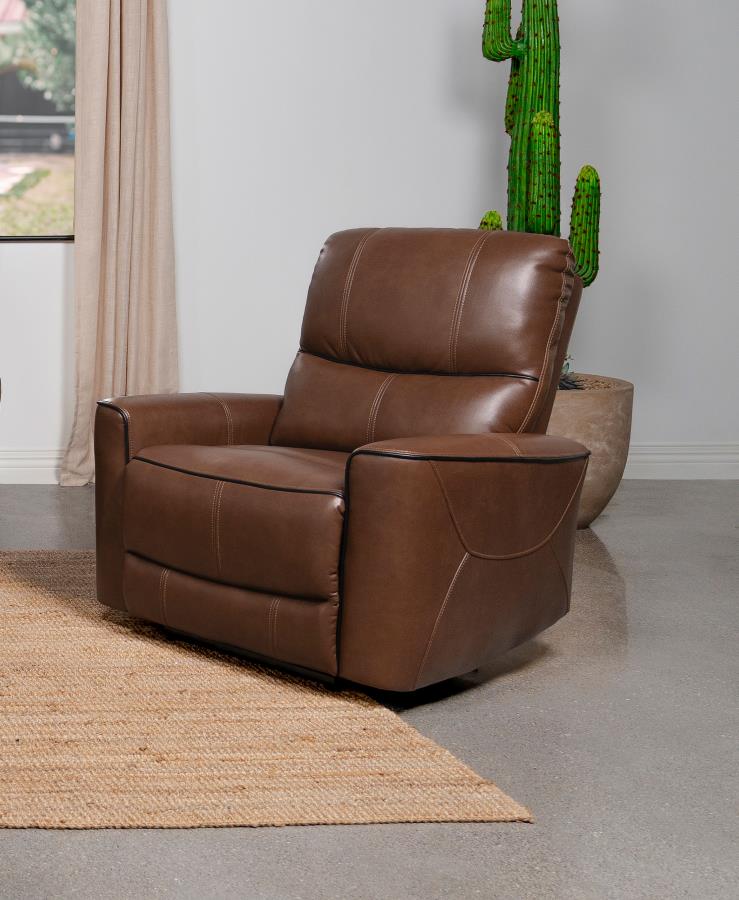 Greenfield Upholstered Power Recliner Chair Saddle Brown-2